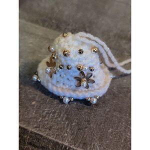 Mini white crochet hat flower snowflake ornament Xmas decor